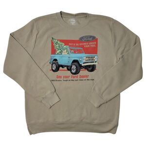 Men's Holiday Crewneck Graphic Print Fleece Sweatshirt - Tan